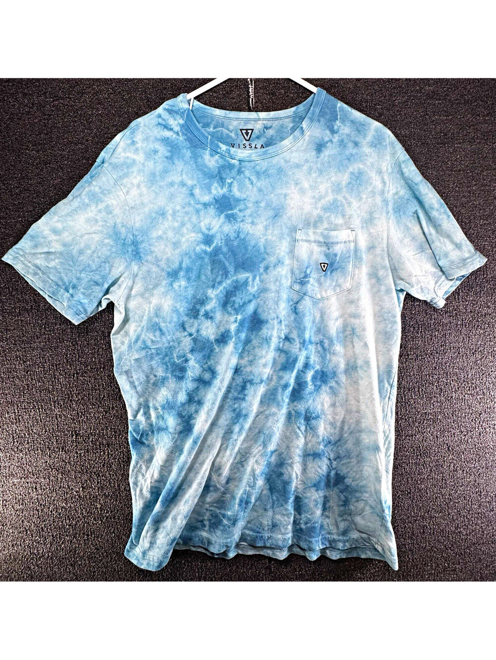 Vissla Everyday Heather Men’s L Blue/White Tie-Dye Pocket Crew Neck T-Shirt